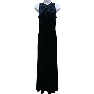 Vintage 90s Navy Blue Velvet Formal Maxi Dress 9 Whimsigoth Y2K Dark Romantic